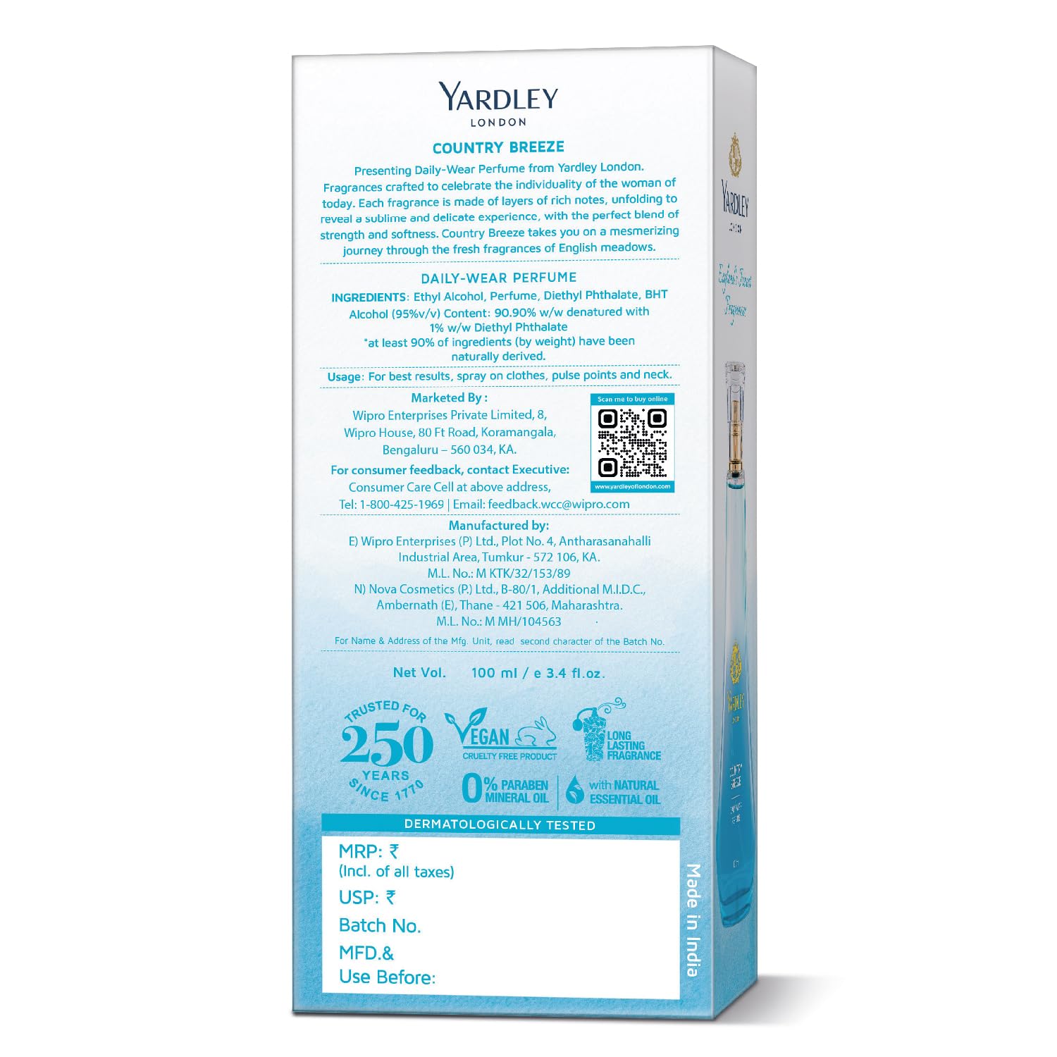 Yardley London Country Breeze Perfume Spray Floral Fruity Scent| 90% Naturally Derived| Verbena & Tulips Perfume For Women| 100Ml