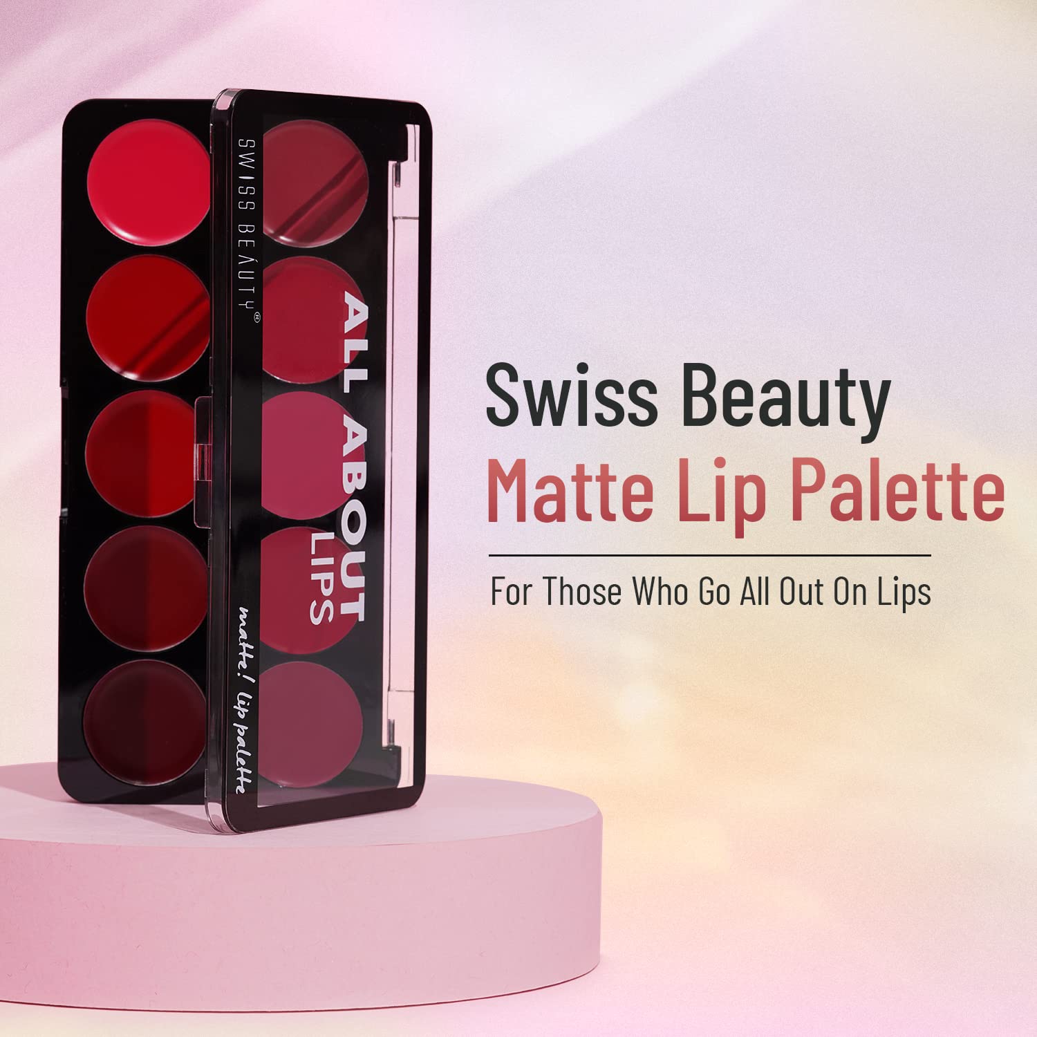 Swiss Beauty All About Lip Palette With 10 Pigmented Colors |Creamy Matte Finish Lip Colors Lipstick |Travel Friendly Lip Palette | Multicolor-02, 12gm