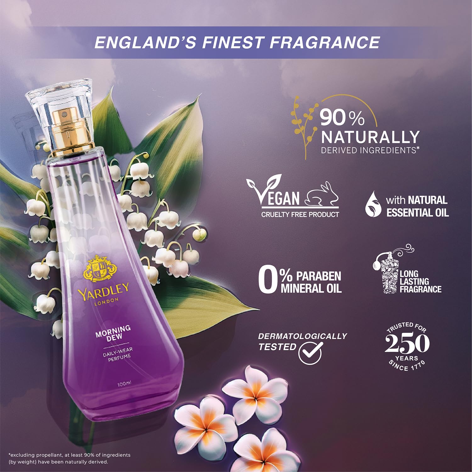 Yardley London Morning Dew Perfume| Fresh Floral Scent| 90% Naturally Derived| Lilly Of Valley & Frangipani| Perfume For Women| 50Ml - Spray