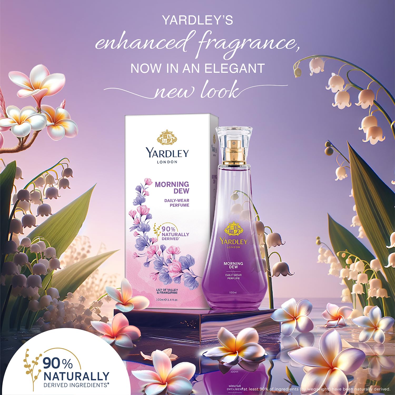 Yardley London Morning Dew Perfume| Fresh Floral Scent| 90% Naturally Derived| Lilly Of Valley & Frangipani| Perfume For Women| 50Ml - Spray