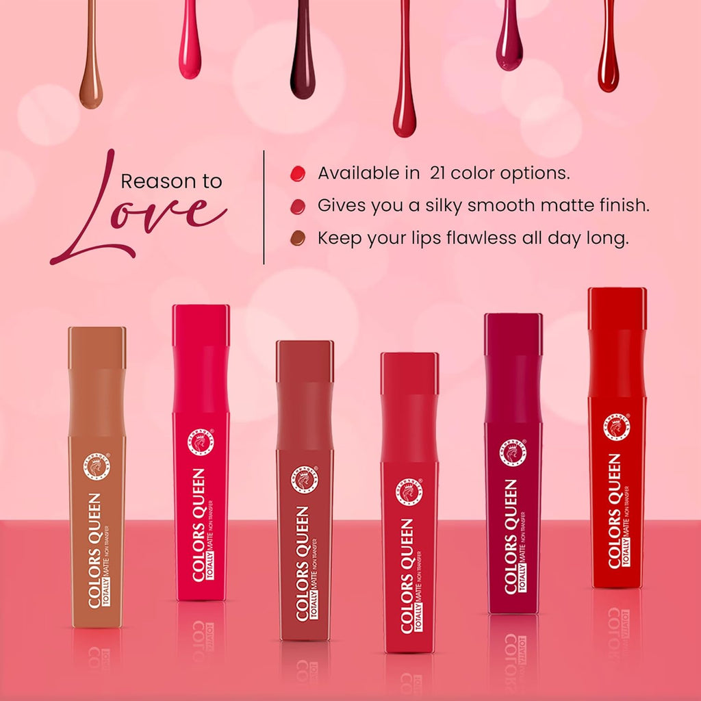 Colors Queen Totally Matte Liquid Lipstick | Intense Color Payoff, Lightweight & Comfortable, One Swipe Application | Long Lasting, Non Transfer Liquid Lipstick for Women (13 - Nude Frost, 7.5g)