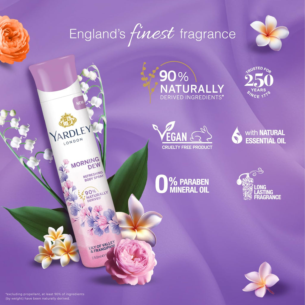 Yardley London Morning Dew Refreshing Deodorant Body Spray for Women, 150 ml