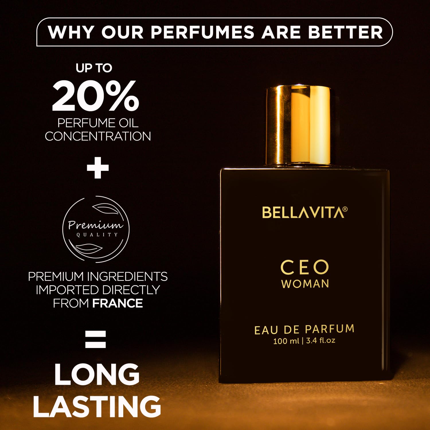 Bella Vita Luxury CEO Woman | Long Lasting Eau De Parfum 100ml Perfume | With Bergamot, Tonka & Vanilla | Premium, Woody & Fruity Fragrance Scent for Women