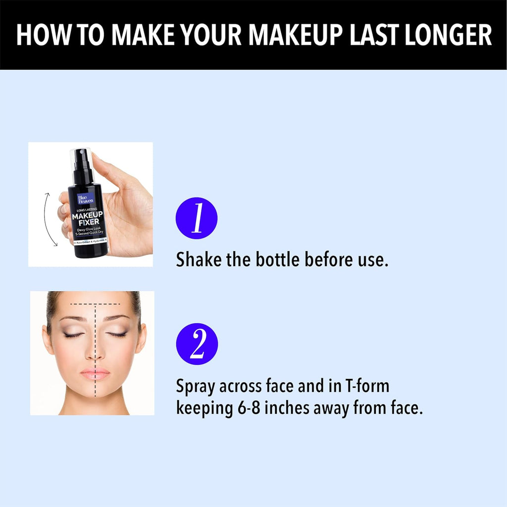 Blue Heaven Long-Lasting Makeup Fixer | Paraben Free & Sweat Proof | Infused with Vitamin E and Aloe Vera | Dewy Glow and Silk Matte Effect Setting Spray for Makeup | 60ml