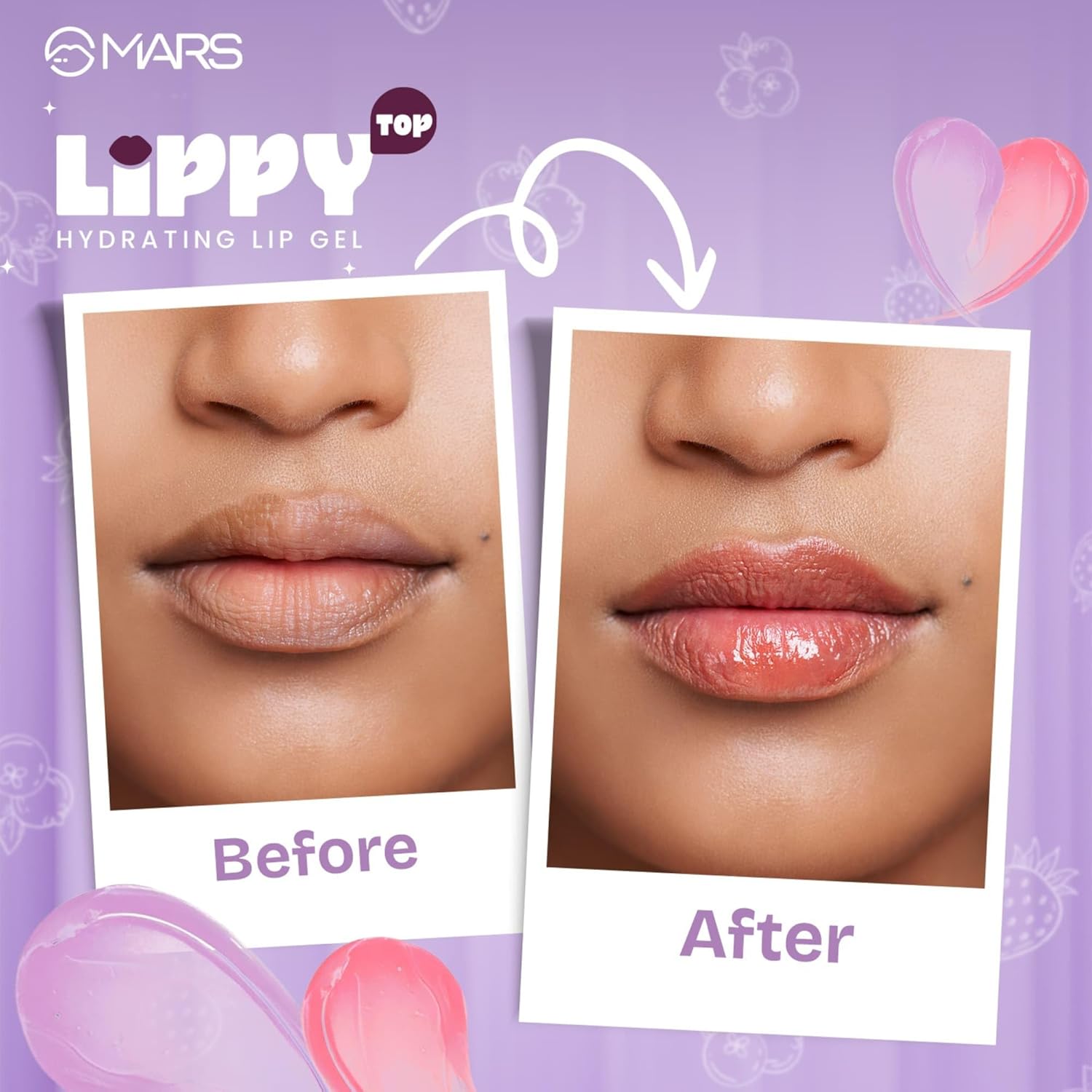 MARS Lippy Top Hydrating Lip Gel (10ml) (02-JUICY STRAWBERRY) | Nourished With Vitamin-E & Shea Butter | Long Lasting Hydration | Glossy Finish | Easy to Apply