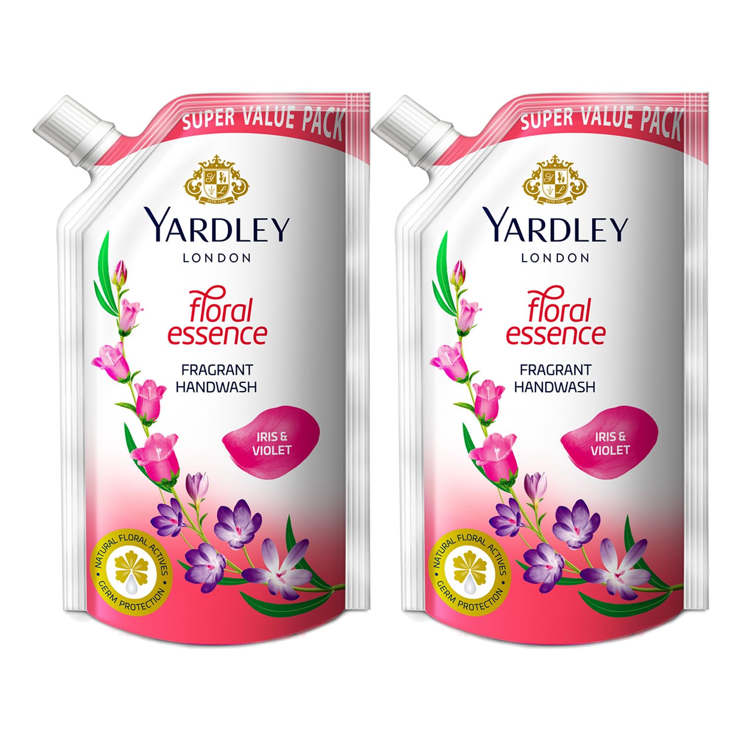 Yardley London Floral Essence 650ml or above Pack of 2 Fragrant Handwash| Infused with Natural Floral Actives| Iris & Violet| Germ Protection| For Soft & Fragrant Skin