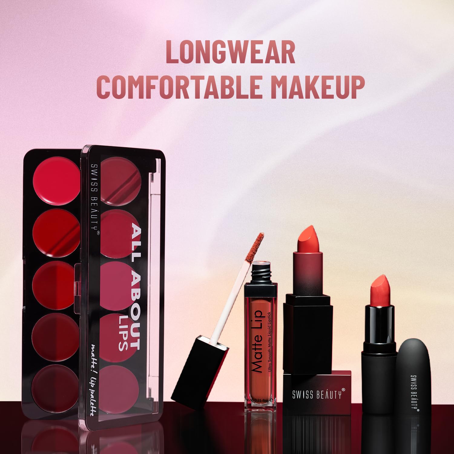 Swiss Beauty All About Lip Palette With 10 Pigmented Colors |Creamy Matte Finish Lip Colors Lipstick |Travel Friendly Lip Palette | Multicolor-02, 12gm