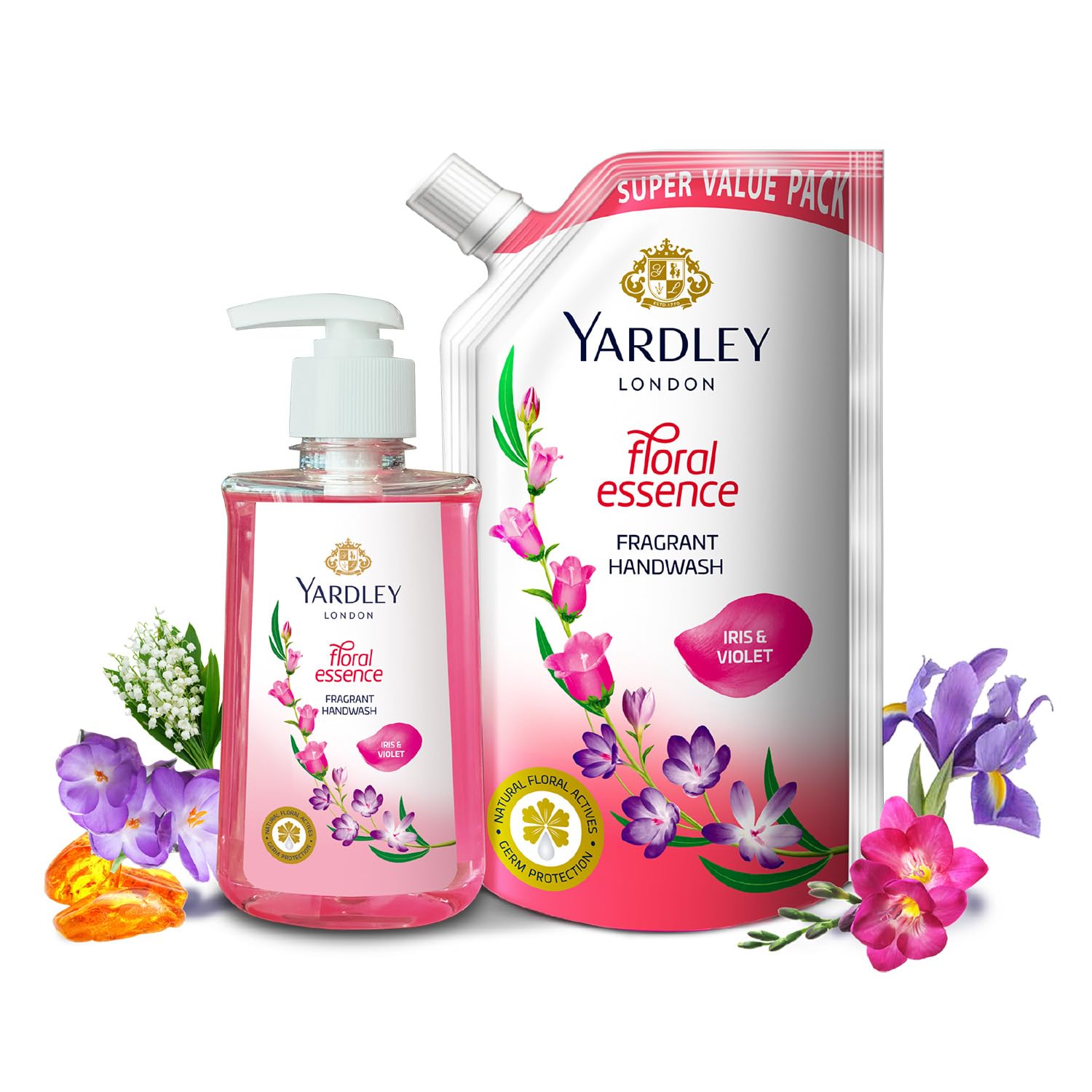 Yardley London Floral Essence 650ml or above Pack of 2 Fragrant Handwash| Infused with Natural Floral Actives| Iris & Violet| Germ Protection| For Soft & Fragrant Skin