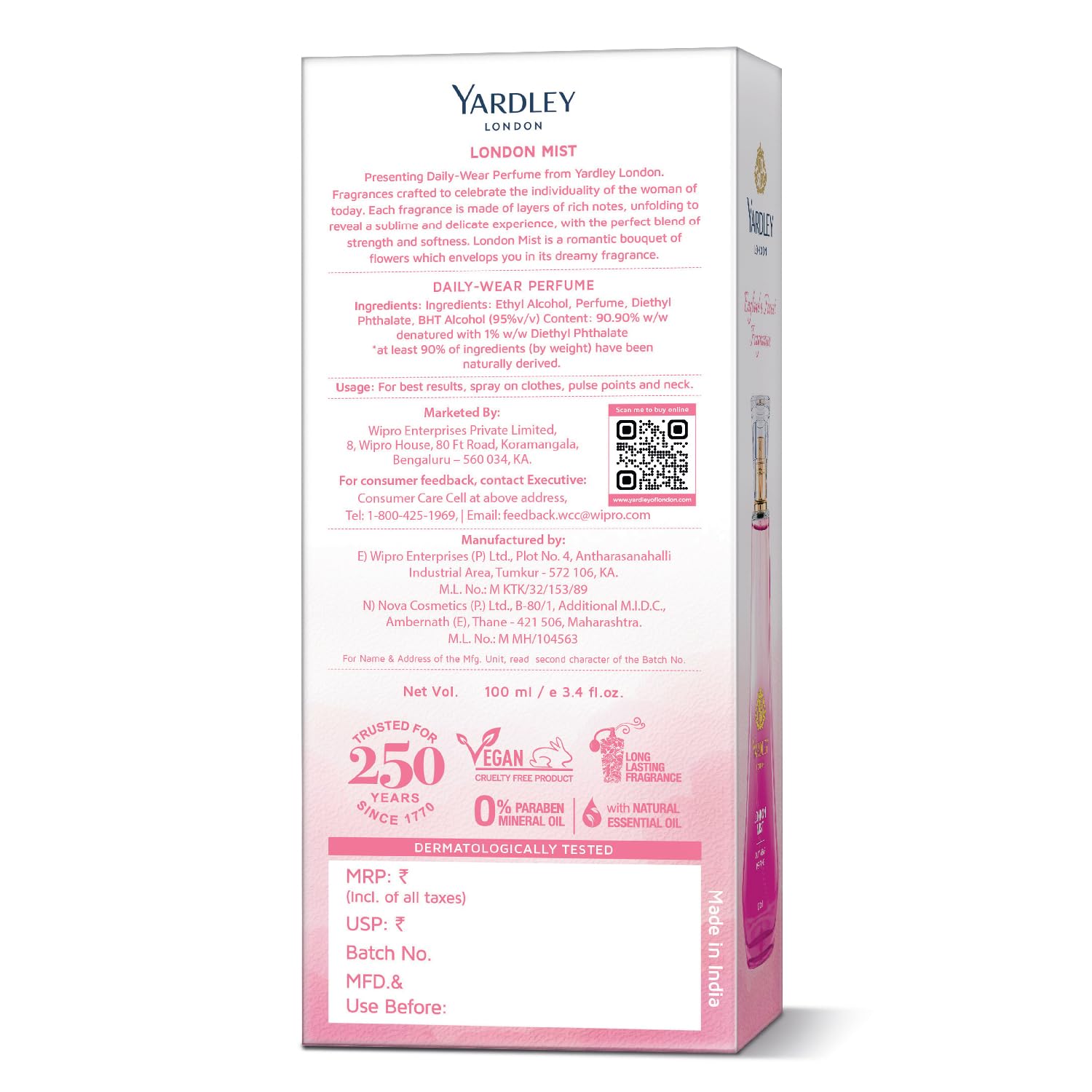 Yardley London London Mist Perfume| Floral & Ozonic Scent| 90% Naturally Derived| Orchid & Perfume for Women| 100ml
