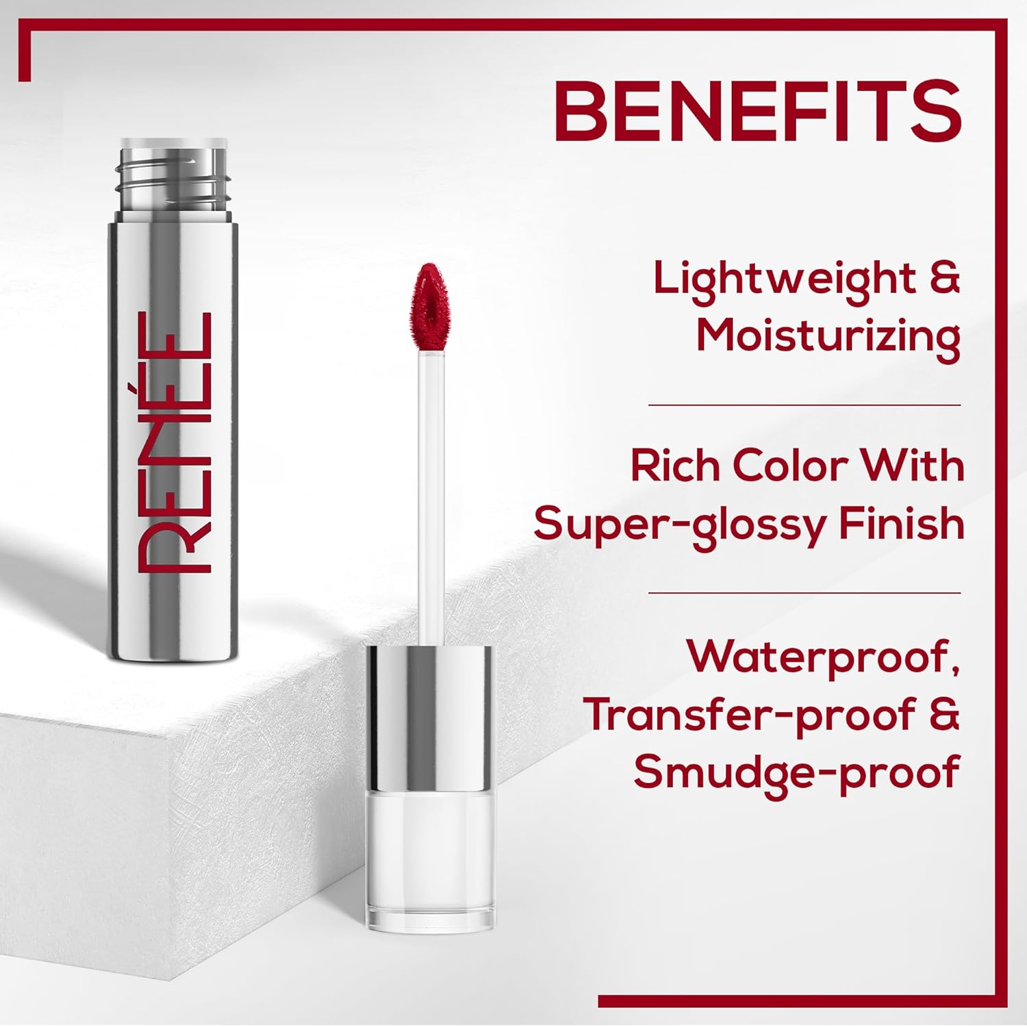RENEE Gloss Stay Transfer-Proof Liquid Lip Color - Rosalia 3.5ml, Rich Intense Payoff High Pigment Super Glossy Finish, Waterproof, Smudge-proof, Lasts Up To 12 Hours, Enriched with Vitamin E & C
