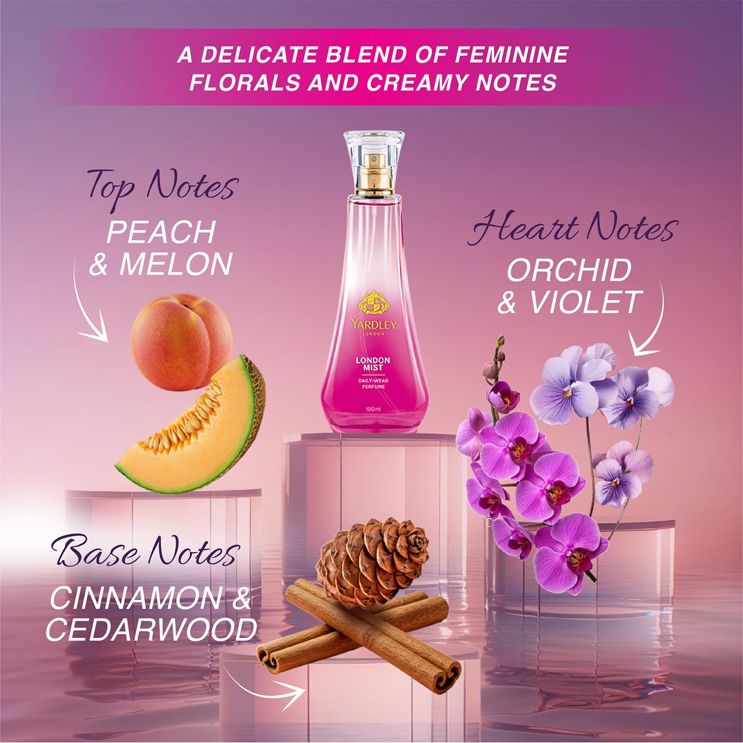 Yardley London London Mist Perfume| Floral & Ozonic Scent| 90% Naturally Derived| Orchid & Perfume for Women| 100ml