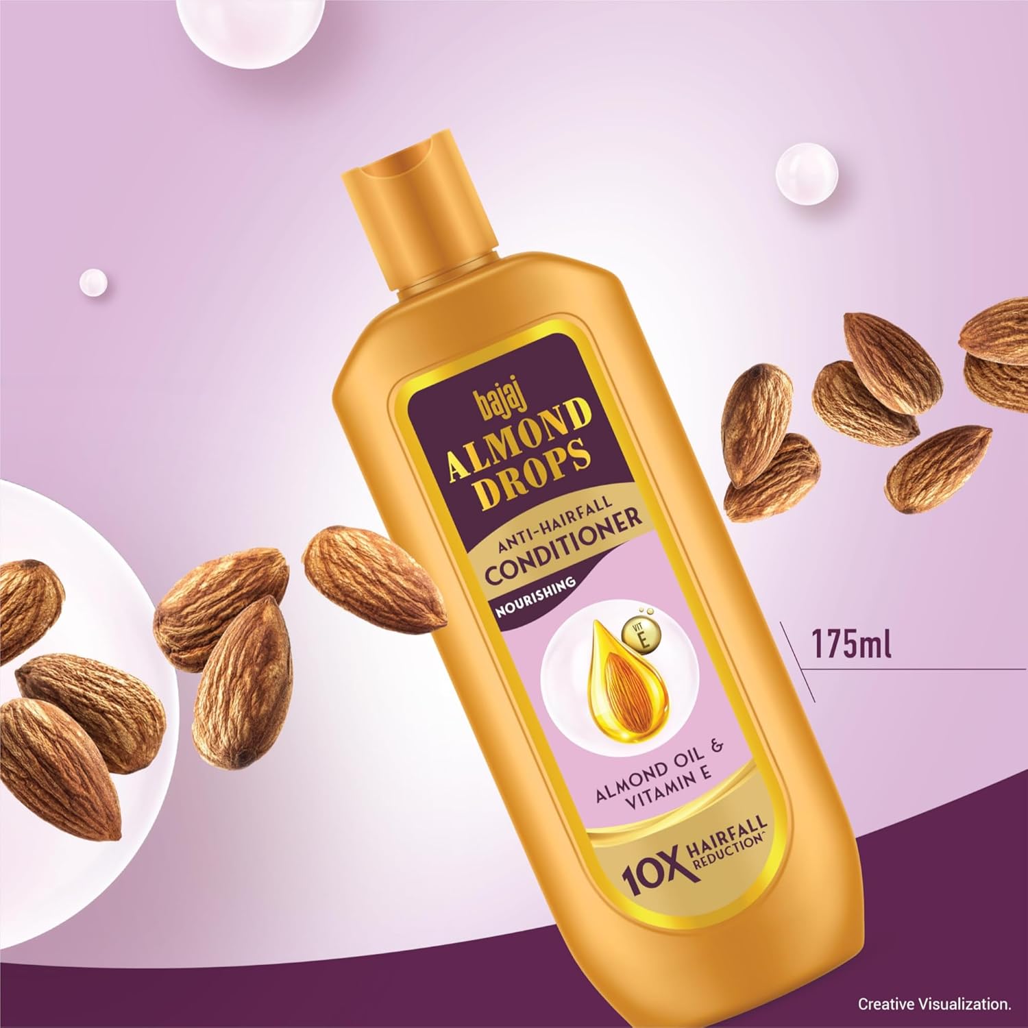 Bajaj Almond Drops Anti Hairfall Conditioner, 175ML, For Dry & Frizzy Hair, With Almond Oil & Vitamin E to Reduce Frizz & Smoothen Hair, Ideal for all Hair Types, 1 Count