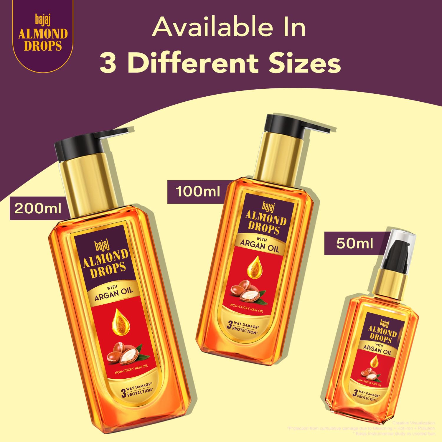 Bajaj Almond Drops Almond + Argan Hair Oil - 100ml | Provides 3-way Damage Protection | For Soft and Shiny Hair | Non-sticky Formula | with Almond Oil & Argan Oil (Pack of 2)