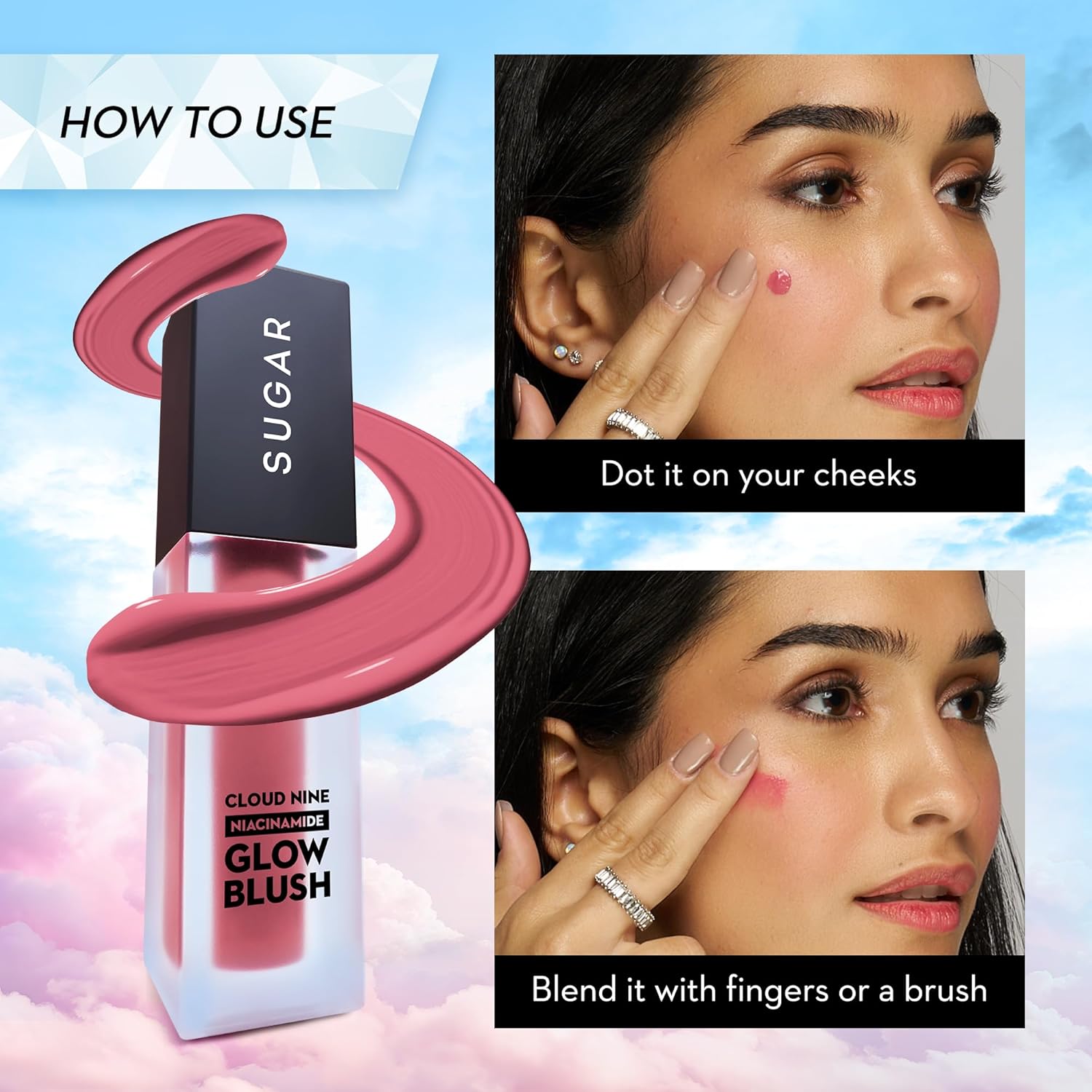 SUGAR Cosmetics Cloud Nine Niacinamide Glow Blush | Long lasting & Ultra-Pigmented | Dewy Finish | 7.6ml - 02 Peachy Parade