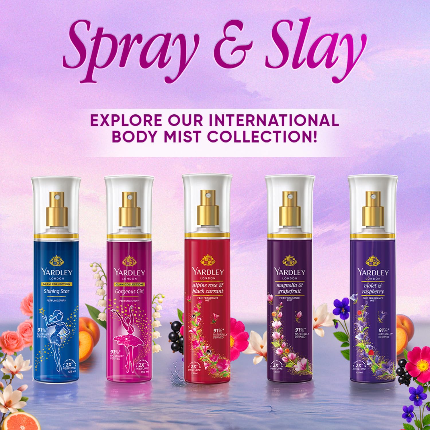 Yardley London Magnolia & Grapefruit Fine Fragrance Mist Spray| 2X Perfume Spray For Women| 91% Naturally Derived| 135ml