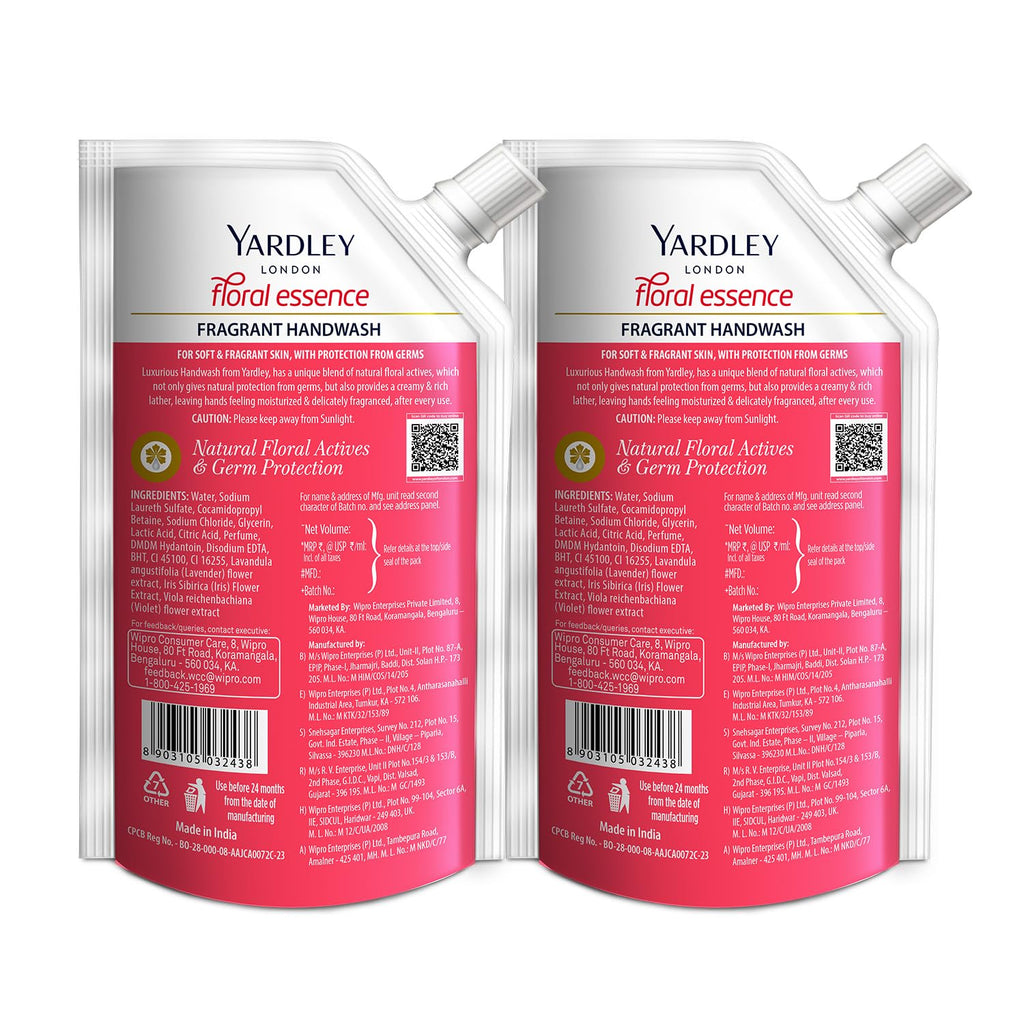 Yardley London Floral Essence 650ml or above Pack of 2 Fragrant Handwash| Infused with Natural Floral Actives| Iris & Violet| Germ Protection| For Soft & Fragrant Skin