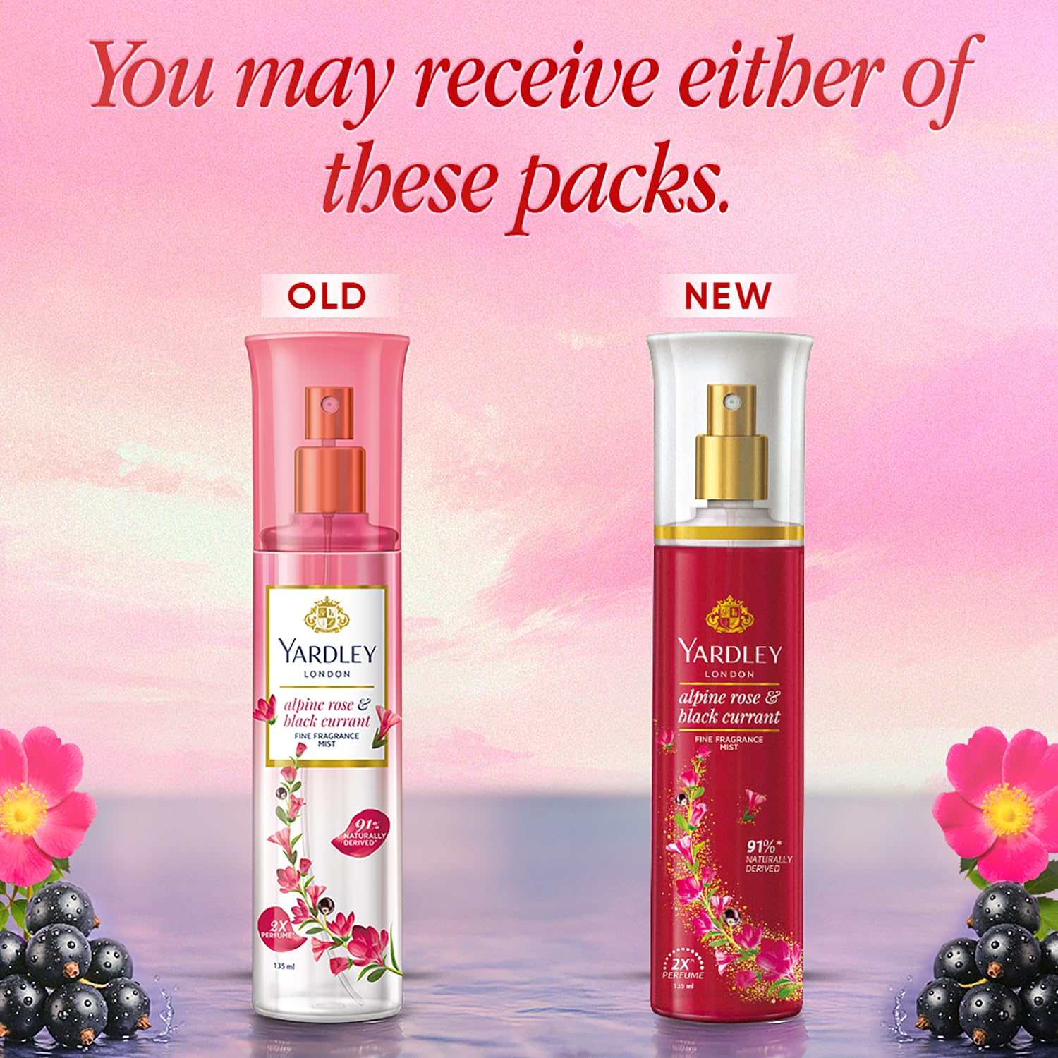 Yardley London Alpine Rose & Black Currant Fine Fragrance Mist Spray| 2X Perfume Spray For Women| 91% Naturally Derived| 135ml
