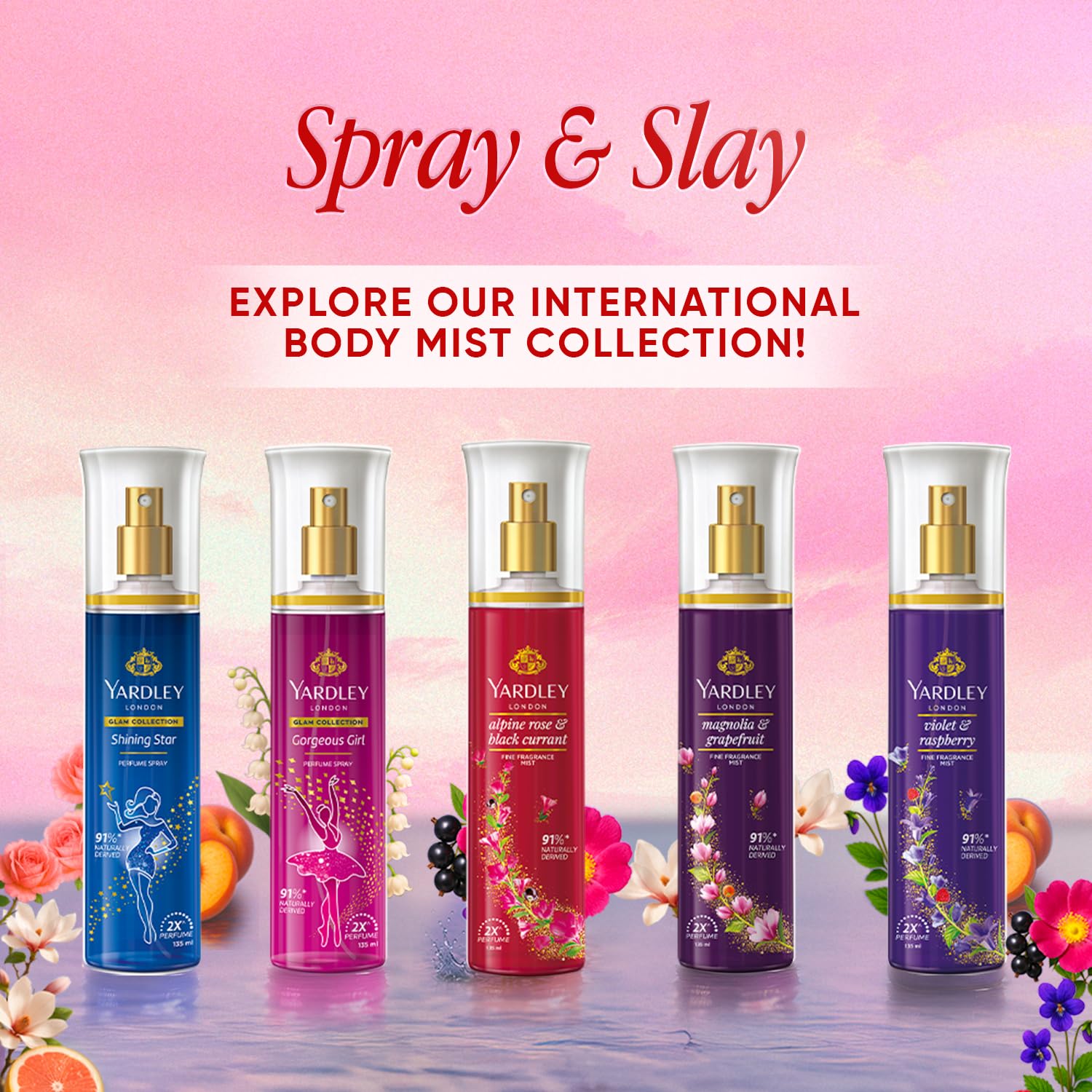 Yardley London Alpine Rose & Black Currant Fine Fragrance Mist Spray| 2X Perfume Spray For Women| 91% Naturally Derived| 135ml