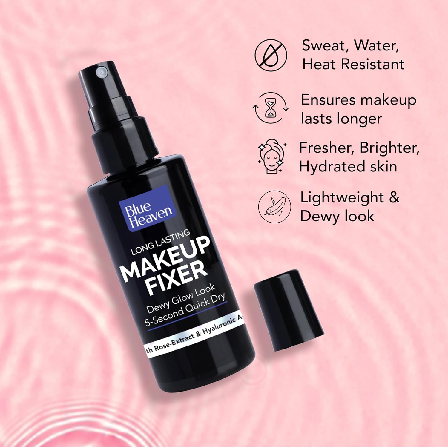 Blue Heaven Long-Lasting Makeup Fixer | Paraben Free & Sweat Proof | Infused with Vitamin E and Aloe Vera | Dewy Glow and Silk Matte Effect Setting Spray for Makeup | 60ml