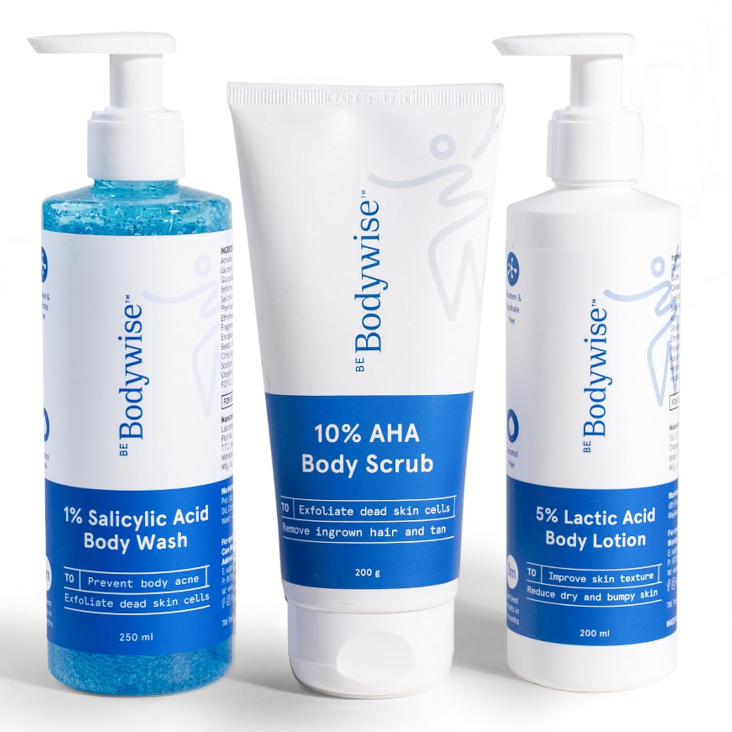 Be Bodywise Strawberry Skin Pack | With 1% SA Body Wash, 5% Lactic Acid Body Lotion & 10% AHA Scrub | Exfoliates, Reduces Body Acne, Uneven Skin Texture | 650ml